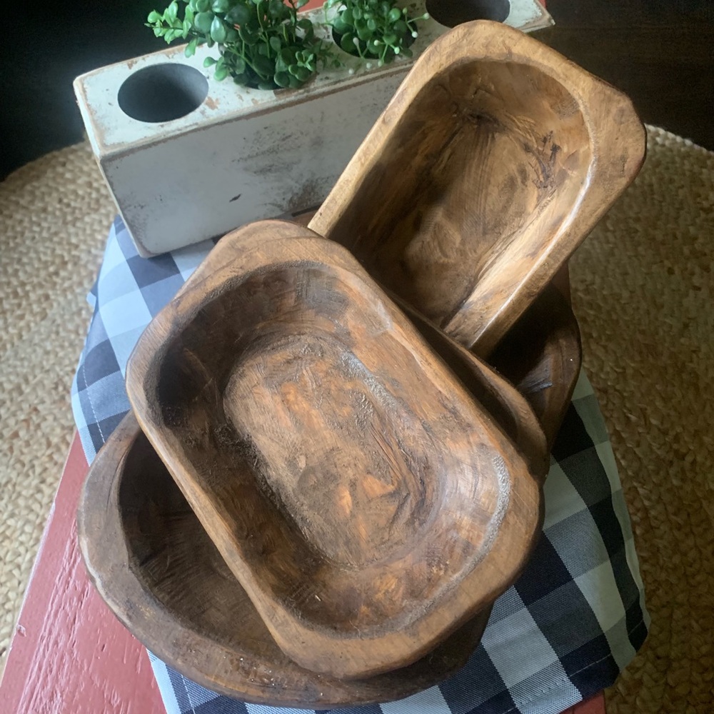 Small Hand Carved Wood Dough Bowl